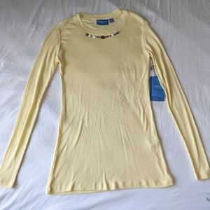 Vera Wang Yellow Long sleeve with jeweled Chest detail Women's Small New